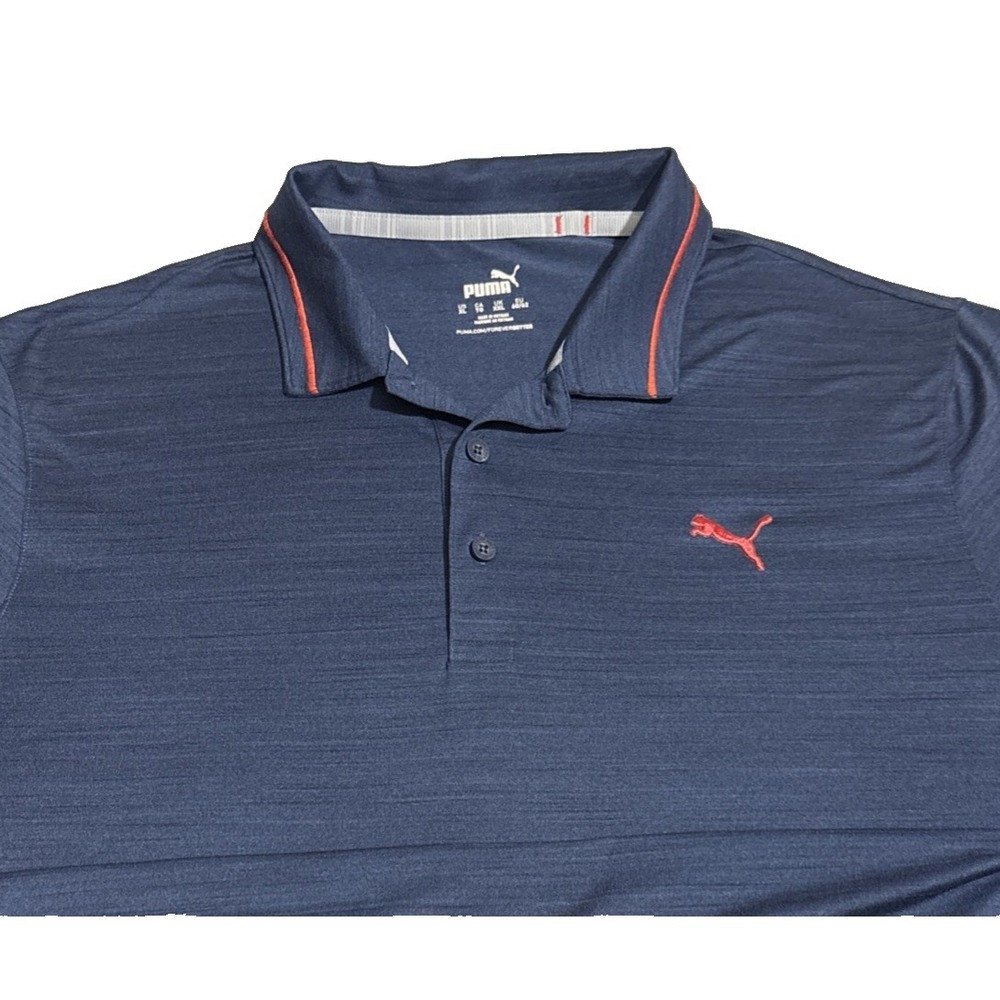 Puma Golf Polo Shirt Men's Big XXL‎ Dark Blue Red Trim Short Sleeve Performance